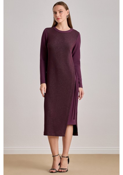 Midi Bordo Simli Elbise