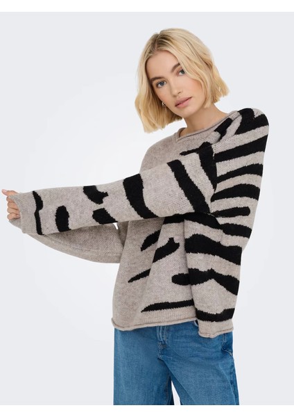 15366517 0 Yaka Kadin Triko - Kahve Siyah