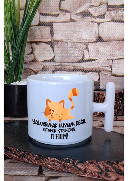 Yalvarmak Huyum Değil Baskılı Eğlenceli Hediyelik T Kulplu Latte Fincanı Kupa Bardak