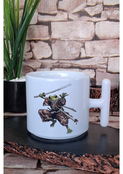 Samuray Kurbağa Baskılı Japon Sanatı Anime Manga Hediye Baskılı T Kulplu Latte Fincanı Kupa Bardak