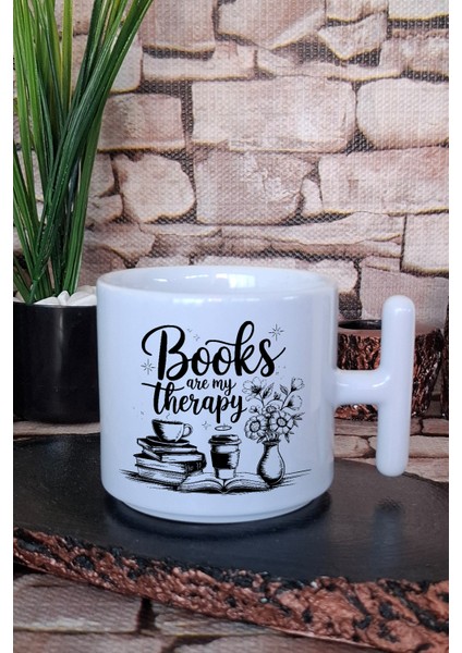 Books Are My Therapy Yazılı Kitap Benim Terapim Mottosu Hediye T Kulplu Latte Fincanı Kupa Bardak