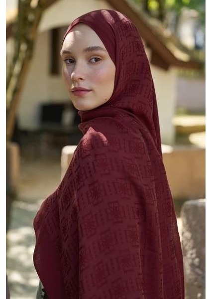 Welness Logo Desen Şal 01103025-BORDO