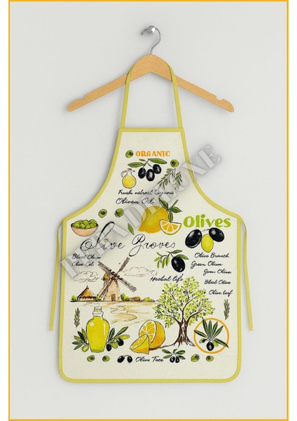 %100 Pamuk Zeytin ve Limon Desenli Mutfak Önlüğü – Yıkanabilir Dayanıklı Kumaş fiyatları