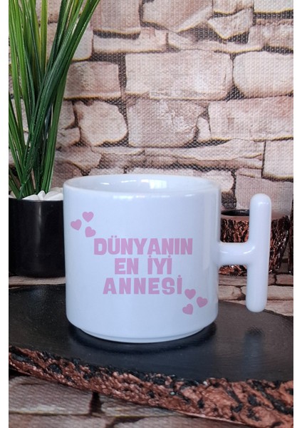 Dünyanın En Iyi Annesi Baskılı Anneler Günü Anneye Hediye T Kulplu Latte Fincanı Kupa Bardak