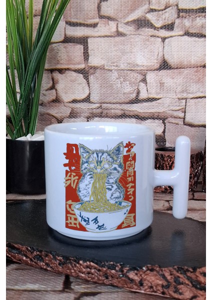 Ramen Kedi Noodle 3 Baskılı Kawaii Japon Anime Hediye Baskılı T Kulplu Latte Fincanı Kupa Bardak