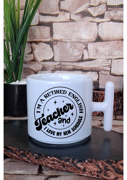 Retired English Teacher Love Schedule Baskılı Ingilizce Öğretmen T Kulplu Latte Fincanı Kupa Bardak