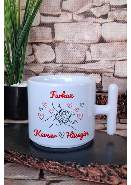 Anne-Baba-Kız/oğul El Ele Baskılı-Kişiselleştirilebilir Hediye T Kulplu Latte Fincanı Kupa Bardak