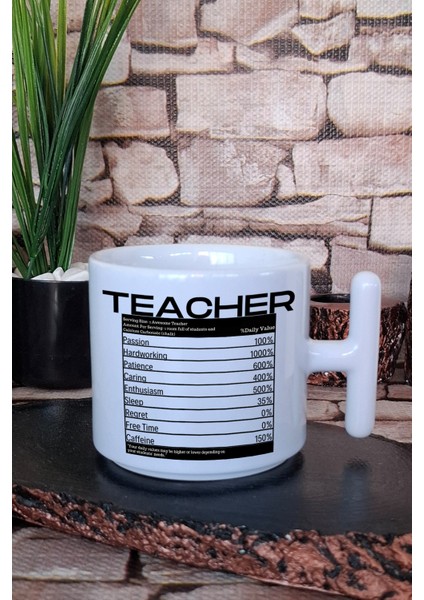 Teacher Baskılı Öğretmen Baskılı T Kulplu Latte Fincanı Kupa Bardak