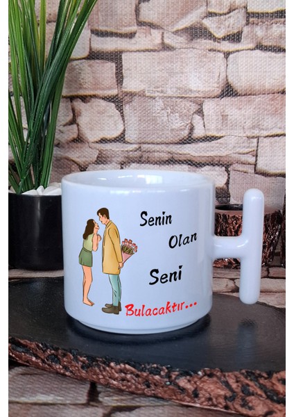 Senin Olan Sana Gelecektir Eş Sevgili Karı-Koca Romantik Hediye T Kulplu Latte Fincanı Kupa Bardak