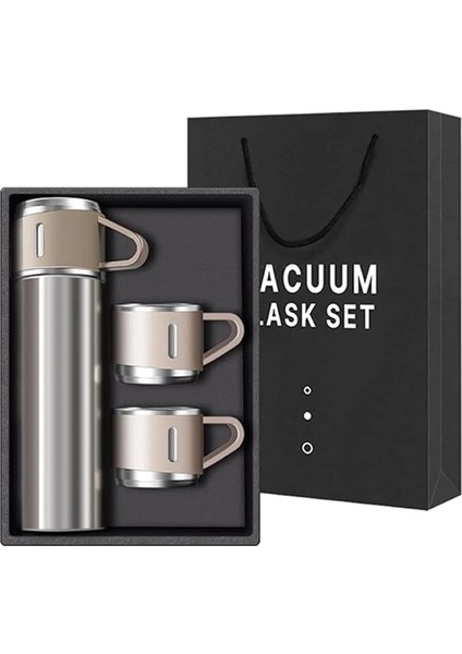 Kişiselleştirilebilir 3 Bardaklı Çelik Termos 05 Lt Crom
