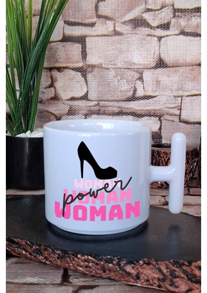 Power Woman Baskılı Feminen T Kulplu Latte Fincanı Kupa Bardak