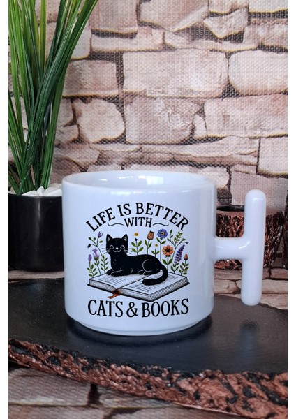 Kedi Komik Soyut Esprili Kedisever Kedi Sahibi Hediye Baskılı T Kulplu Latte Fincanı Kupa Bardak