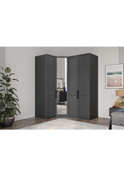 Vote Grey 4 Kapılı Köşe Gardırop