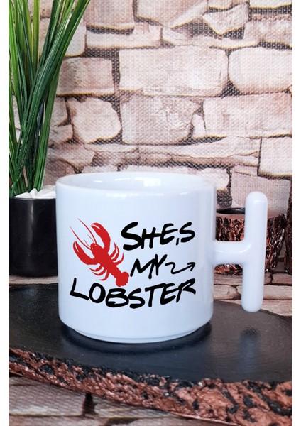 She's My Lobster Friends Baskılı T Kulplu Latte Fincanı Kupa Bardak