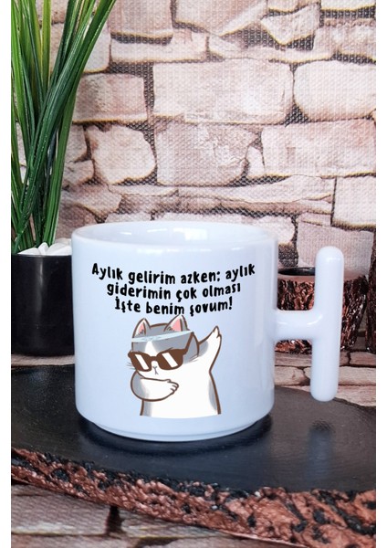Işte Benim Şovum Cool Kedi Baskılı Eğlenceli Komik Hediyelik T Kulplu Latte Fincanı Kupa Bardak