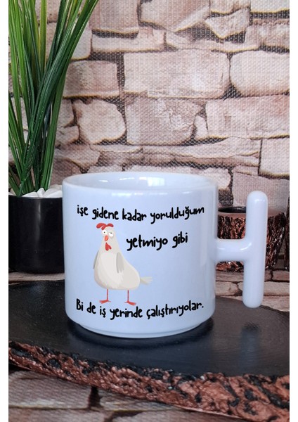 Bi De Iş Yerinde Çalıştırıyolar-Komik Baskılı Hediyelik T Kulplu Latte Fincanı Kupa Bardak