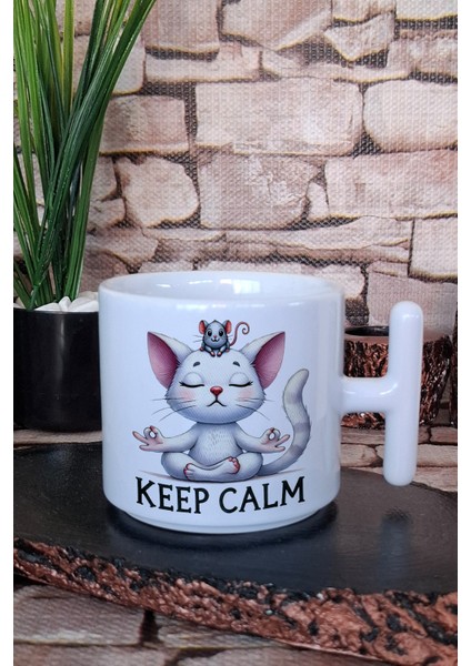Keep Calm Yoga Sakin Kal Yoga Yap Hediyelik Baskılı T Kulplu Latte Fincanı Kupa Bardak