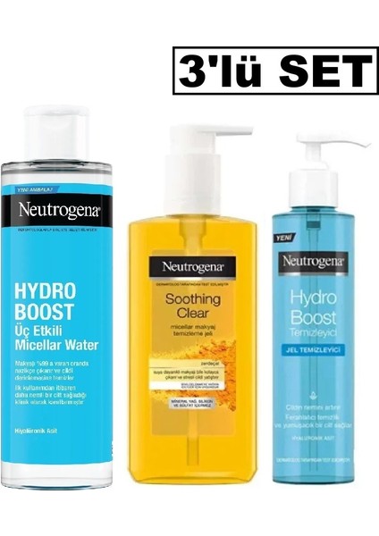 Hydro Boost Makyaj Temizleme Suyu, Temizleme Jeli, Soothing Clear Makyaj Temizleme Jeli- 3'lü Set
