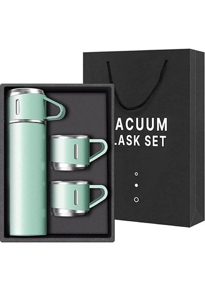 Kişiselleştirilebilir 3 Bardaklı Çelik Termos 05 Lt Yeşil