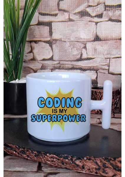 Coding Is My Superpower Baskılı Yazılımcı Hediyelik Baskılı T Kulplu Latte Fincanı Kupa Bardak