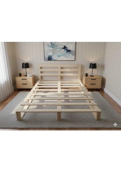 Ahşap Palet Yatak 160 x 200 Çift Kişilik Ahşap Renk
