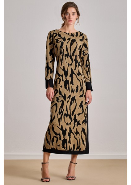 Maxi Çok Renkli Jakarlı Elbise