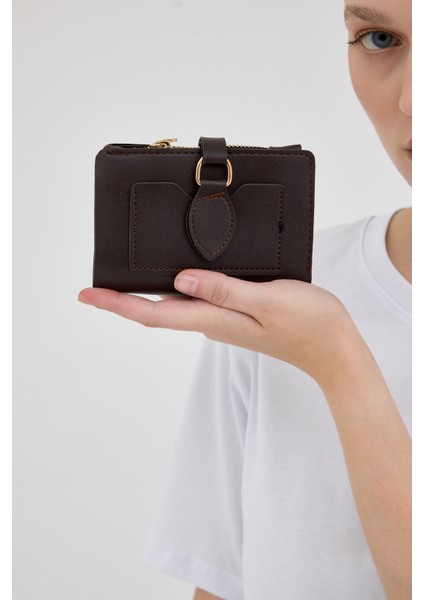 Kahve Kemer Tokalı Fermuarlı Cüzdan 9209
