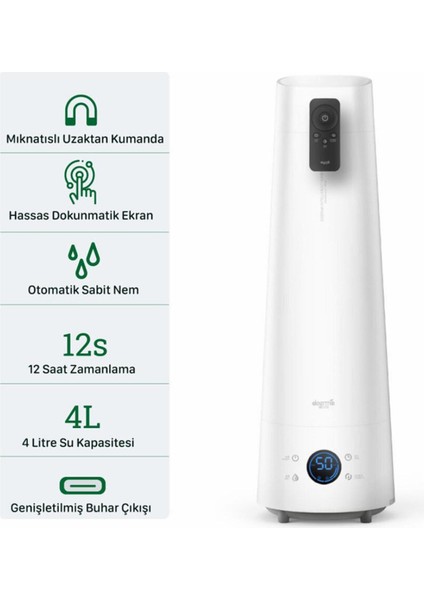 4 L Ultrasonik Soğuk Buhar Makinesi Beyaz – Mıknatıslı Kumanda, Otomatik Nem Ayarı ve Ayarlanabilir Buhar fırsatları