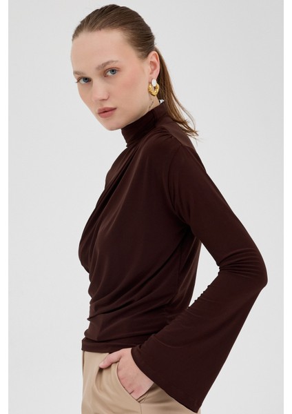 Acı Kahve Balıkçı Yaka Drapeli Bluz 2517 fiyatları