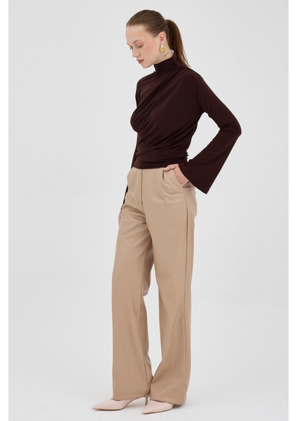 Acı Kahve Balıkçı Yaka Drapeli Bluz 2517 modelleri