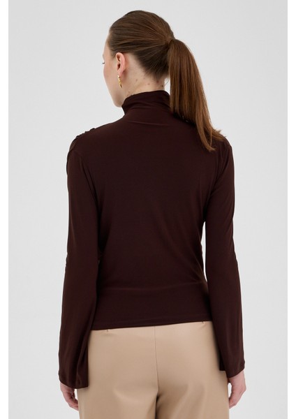 Acı Kahve Balıkçı Yaka Drapeli Bluz 2517 indirimleri