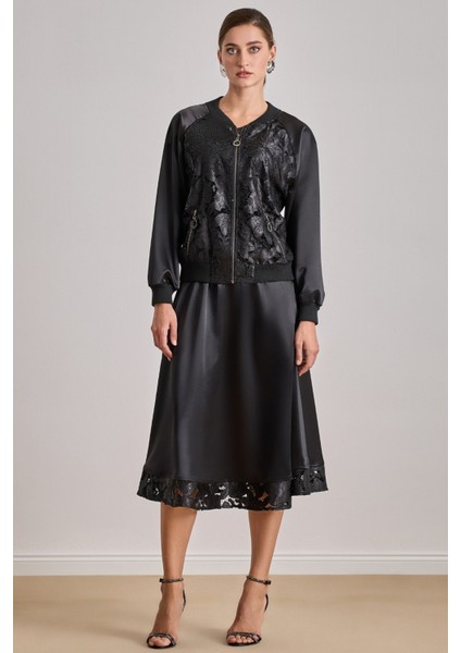 Bomber Siyah Brodeli Ceket