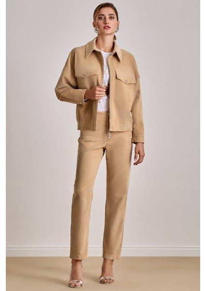 Oversize Bej Kadife Ceket