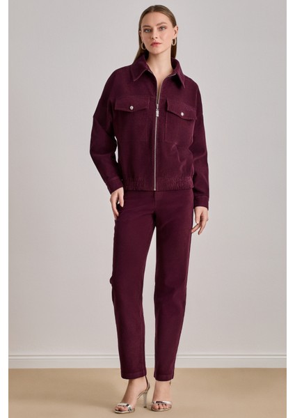 Oversize Bordo Kadife Ceket