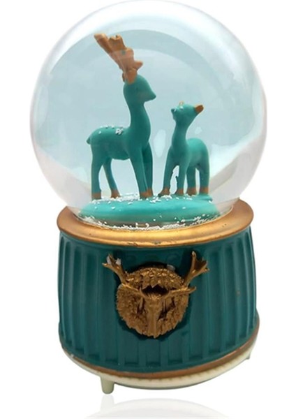 Müzikli Renk Değişiren Işıklı Kar Püskürtmeli Geyik Temalı Kar Küresi