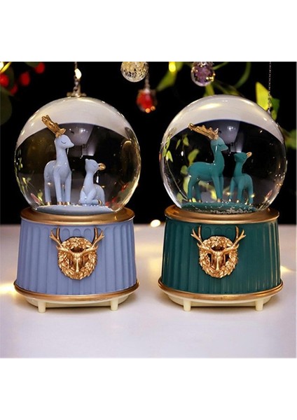 Müzikli Renk Değişiren Işıklı Kar Püskürtmeli Geyik Temalı Kar Küresi modelleri