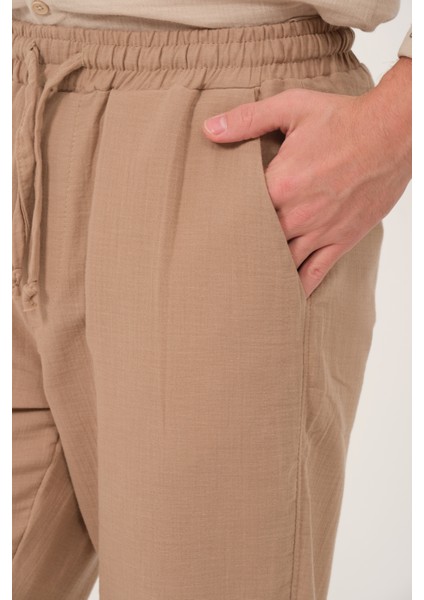 %100 Pamuk Müslin Kumaş Rahat Kesim Beli Lastikli Ön Çift Cep Yazlık Erkek Pantolon @acerra modelleri