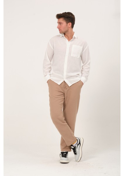 %100 Pamuk Müslin Kumaş Rahat Kesim Beli Lastikli Ön Çift Cep Yazlık Erkek Pantolon @acerra fırsatları