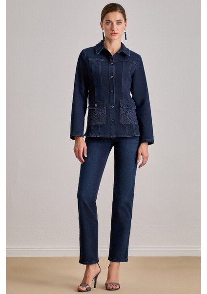 Gömlek Yaka Mavi Jean Ceket