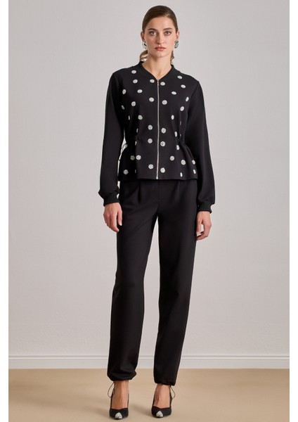 Yandan Cepli Siyah Örme Ceket