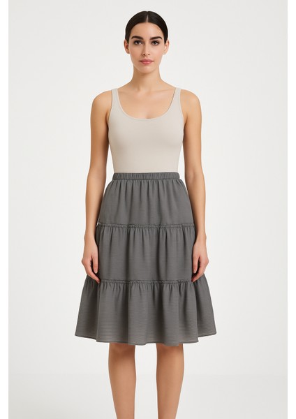 %100 Pamuk Müslin Gri Kat Kat Etek – Lastikli Bel, Yazlık Kadın Etek fiyatları