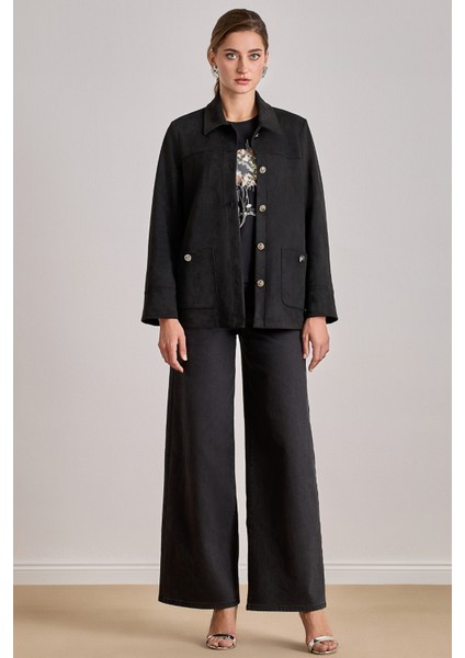 Cepli Siyah Süet Ceket