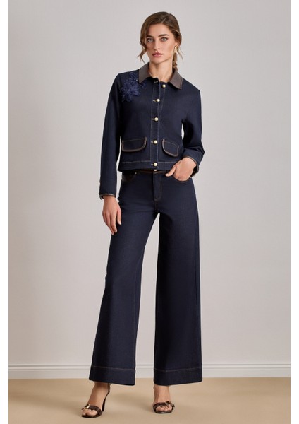 Düz Kesim Mavi Jean Ceket