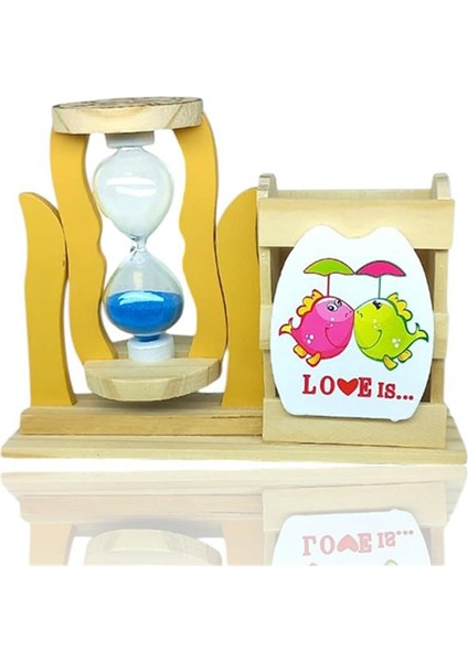 Ahşap Balıklı Mavi Kum Saatli Kalemlik