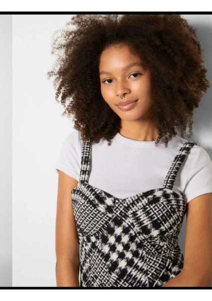 Allbucks Bershka, Dokulu Askılı Kareli Mini Elbise ABBRS0007 fırsatları