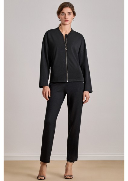 Bomber Siyah Jakarlı Ceket