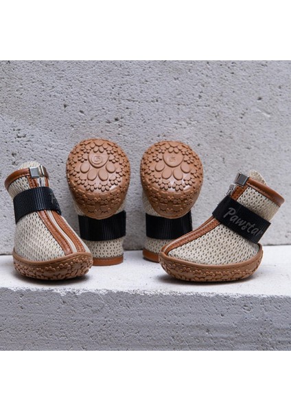 Kahverengi Airmesh Fileli Hava Alabilen Köpek Ayakkabısı-Köpek Patiği