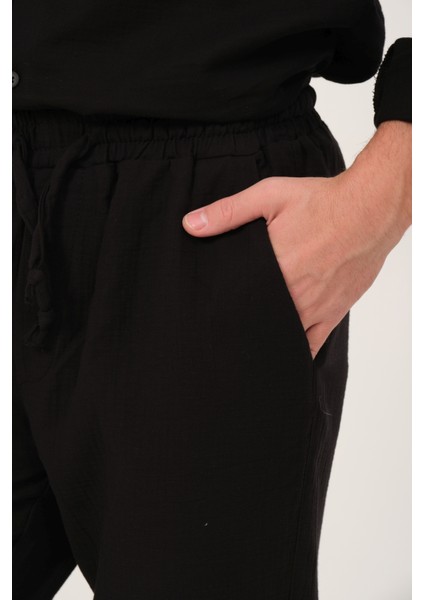 %100 Pamuk Müslin Kumaş Rahat Kesim Beli Lastikli Ön Çift Cep Yazlık Erkek Pantolon @acerra modelleri