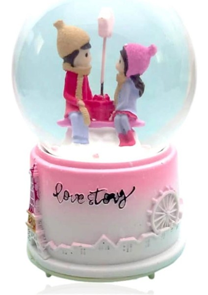Işıklı Müzikli Sevgi Temalı Çift Orta Boy Kar Küresi
