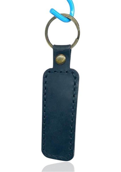 El Yapımı Hakiki Deri Düz Dikiş Anahtarlık Siyah